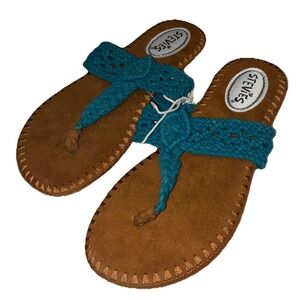 Stevies Sandals Girls Youth 3/4 Turquoise Adorable Knits‎ Crochet Flip Flop NEW